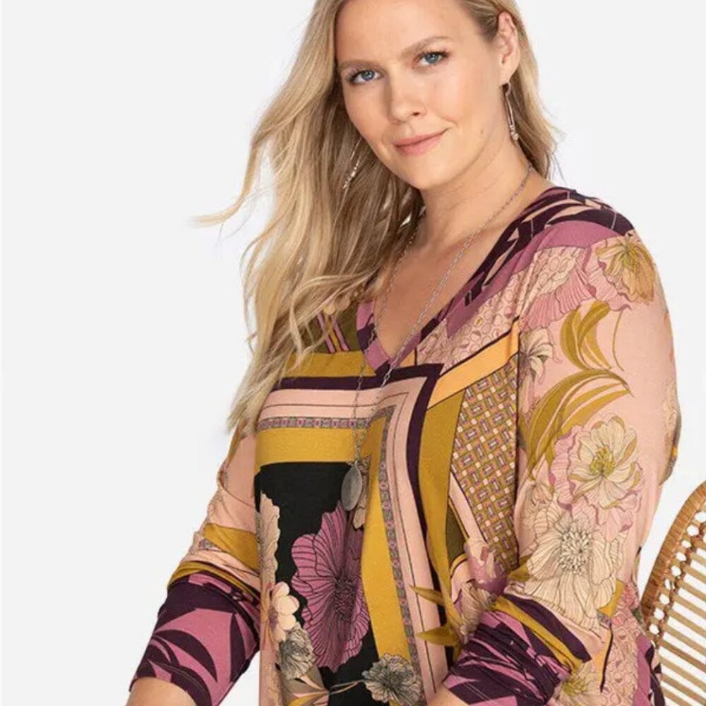 Johnny Was ECHO‎ FAVORITE Long Sleeve V-Neck Swing TEE 1X - Picture 7 of 8